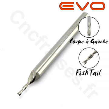 Fraise 2 dents Gauche FishTail 1mm LU 4mm Q 3.175mm EVO