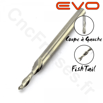 Fraise 2 dents Gauche FishTail 2mm LU 8mm Q 3.175mm EVO