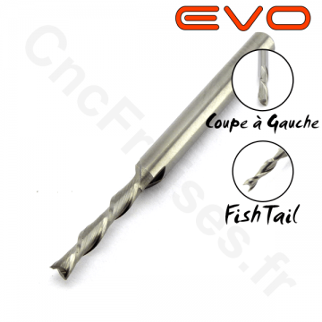 Fraise 2 dents Gauche FishTail 2mm LU 12mm Q 3.175mm EVO