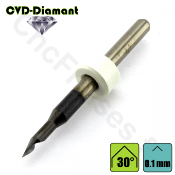Pointe javelot 1 dent 30° carbure CVD Diamant Pointe 0.1mm Queue 3.175mm