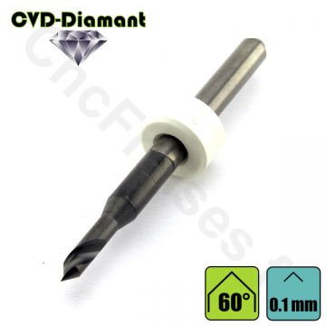 Pointe javelot 1 dent 60° carbure CVD Diamant Pointe 0.1mm Queue 3.175mm