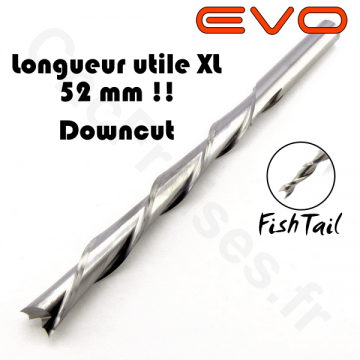 Fraise 2 dents hélicoïdales Downcut FishTail 6mm LU 52mm Q 6mm EVO