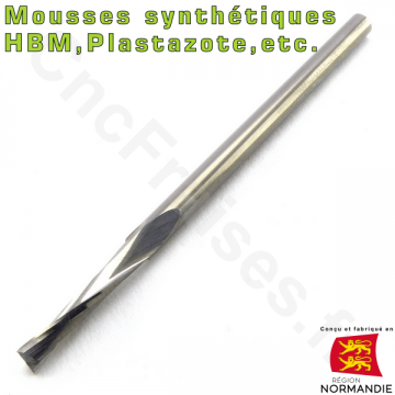 Fraise 2 dents spéciale mousses synthétiques - Ø 4mm - LU 20mm - Queue 4mm