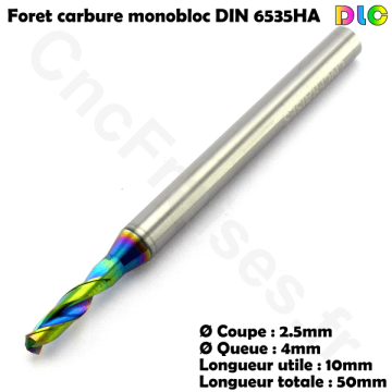 Forets carbure monobloc DLC DIN 6535HA