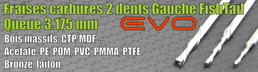 Fraise 2 dents coupe à gauche FishTail 2 mm LU 8 mm Q 3.175 mm EVO